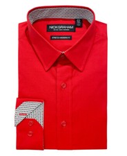 Nick Graham Men's Stretch Modern Fit Performance Shirt, Red, 14.5-15, 32-33 S/R