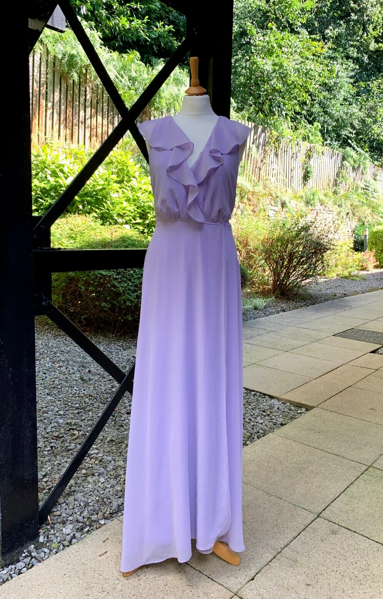 Boohoo Lilac Frill Ruffle Wrap Long Maxi Dress Chiffon Size UK 10 Unworn  Tagged