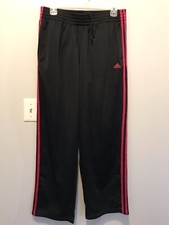 Adidas Womens Black Track Pants W/Hot Pink Stripes  Logo Size Large
