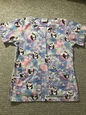 Landau Women's Panda Scrub Top Purple Pink Floral XSmall