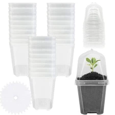 30pcs Clear Plant Nursery Pots With Humidity Dome 3" Durable Plastic Gardening P