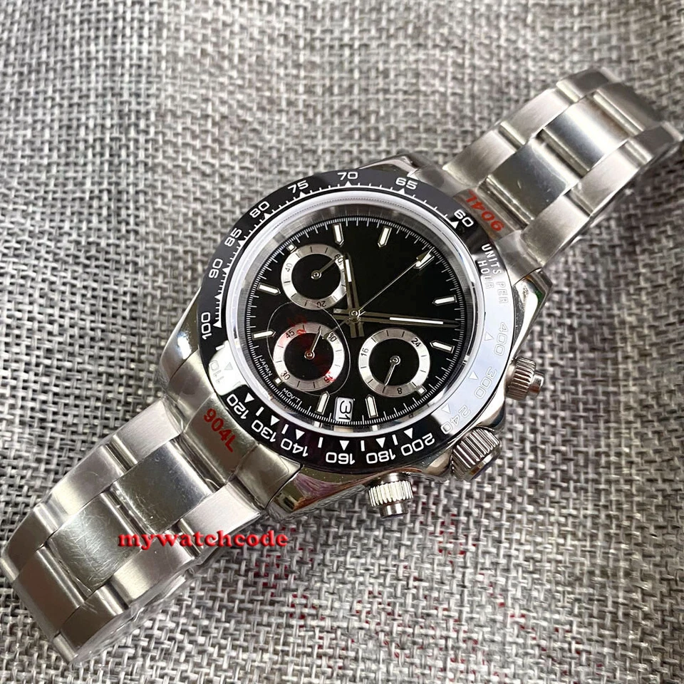 39mm Bliger Black Dial Sapphire Glass VK63 full Chronograph quartz mens watch - Image 4 of 4