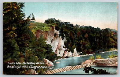 New Hampshire Bangor Greetings Lover Leap Kenduskeag Stream Postcard, E5