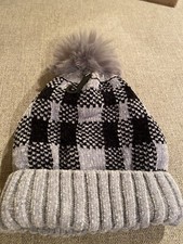 Children  s Kids Chenille Hat Unisex Black And Gray With White Plush Inside