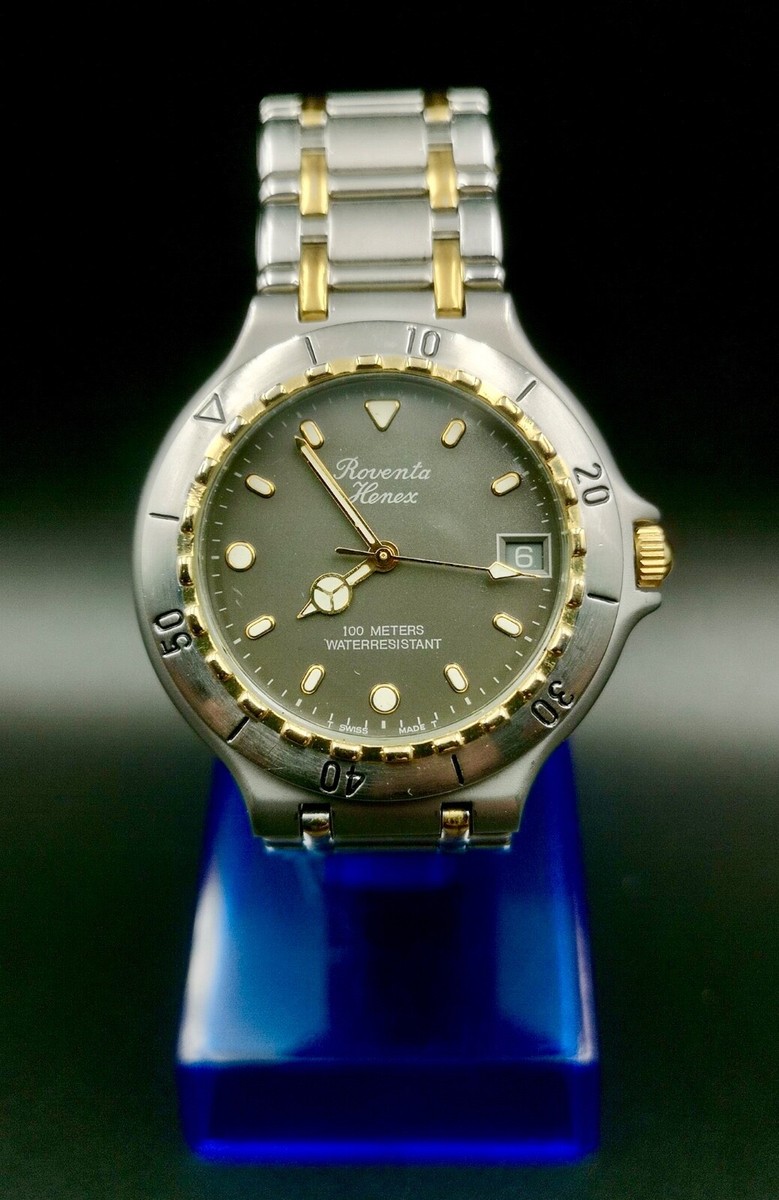Vintage Roventa Henex Men's quartz watch. Come with two-tones