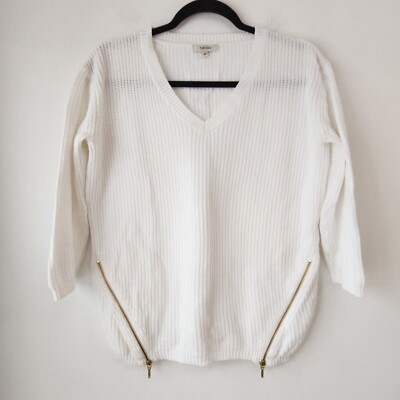 Tyler Boe White Pullover Knit Sweater 100% Cotton Wardrobe Basic Women's XS