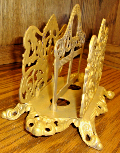 Vtg Gold Ornate Scrolled Heavy Brass Metal Napkin/Mail Letter Holder 4 feet P22 - Picture 2 of 6