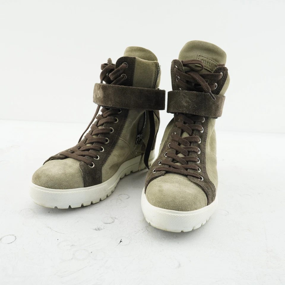 RARO Miu Miu Marrón Gamuza Zapatillas Altas Excelente 38.5 Raro 8.5 BOTA ZAPATO Foto 3 de 4