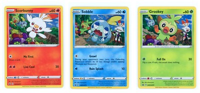x3 Pokemon SWSH Black Star Promo - Sobble, Scorbunny, Grookey SWSH070 071 073