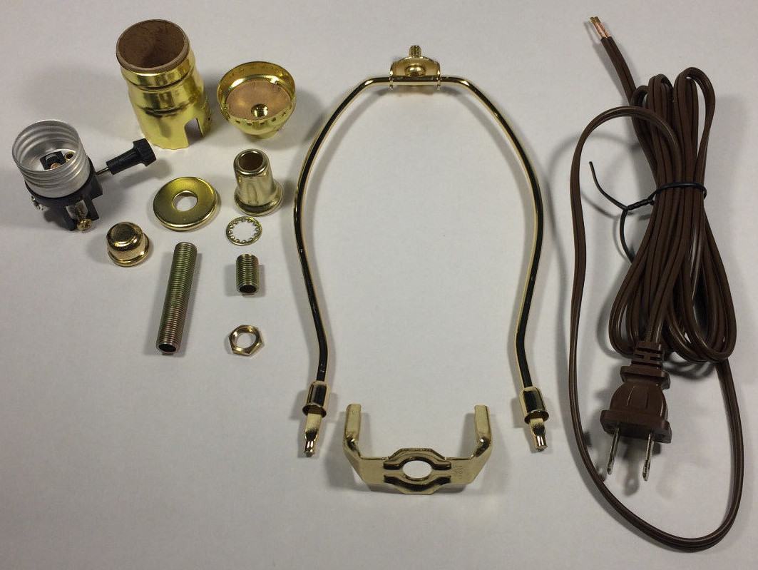 Table Lamp Wiring Kit With 8" Brass Plated Harp, 3 Way Socket, 8 ft