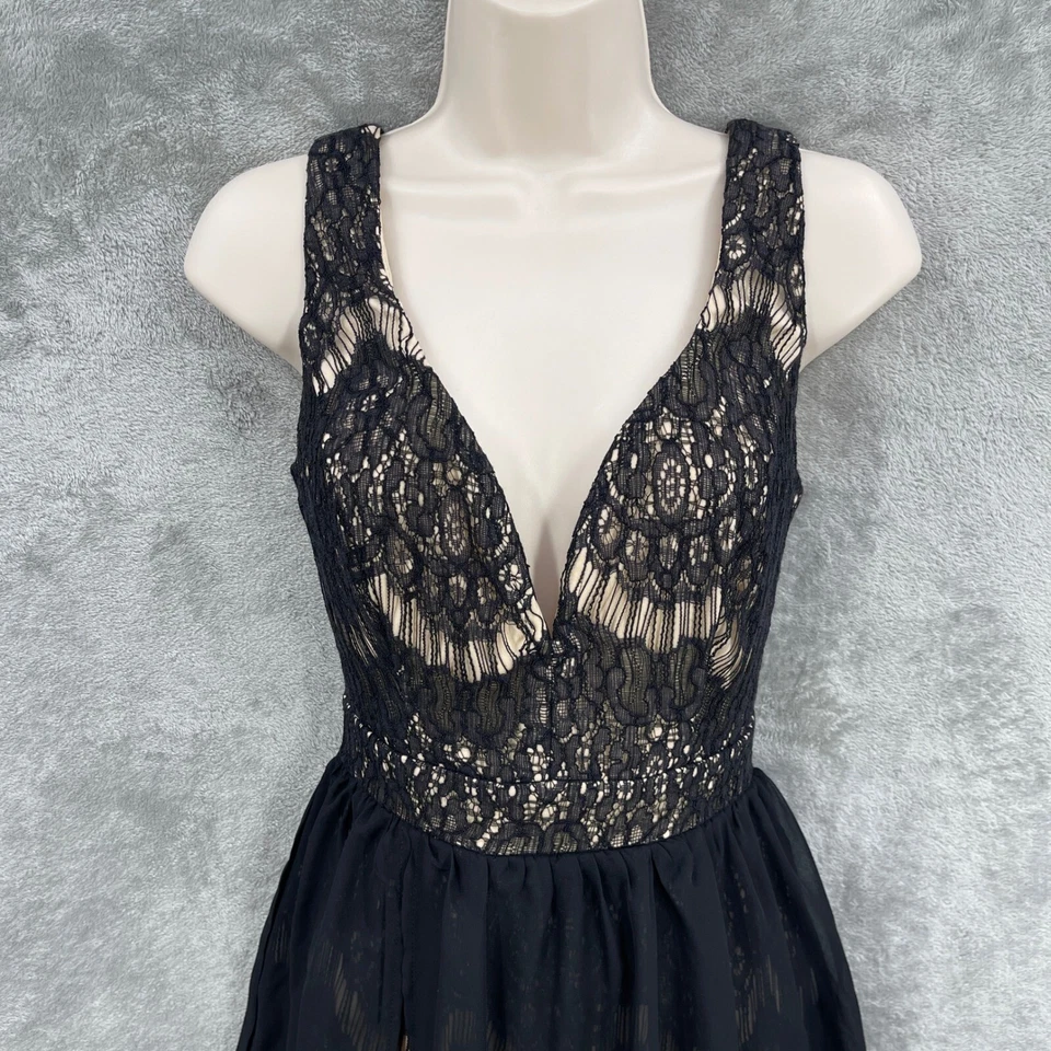 Maurices Black Lace Mini Dress Witchy Whimsigoth Deep V Party Edgy Sexy Size S - Image 3 of 4
