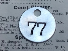 Number 77 Tag Aluminum Metal Numbered Keychain Stamped Token Fob Check
