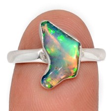Natural Ethiopian Opal Polish Rough 925 Silver Ring Jewelry s.7.5 CR68942