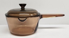 Vintage Corning Ware Amber Visions 1 Liter Saucepan Pot Pour Spout & Lid Free SH