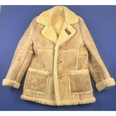 Vintage Schott NYC Men's 42 Shearling Sheepskin Leather Coat Tan Jacket