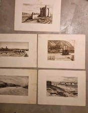 Lot 5 Gravures Signé J. Drevet Oaysage Et Cité Vallée Du Rhone Lyon Signées