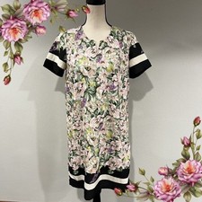 Short sleeve floral and striped print loose fit midi dress