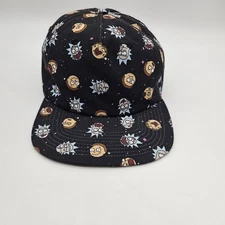 Rick and Morty Hat Cap Snap Back Black All Over Print Cartoon Show Bioworld Mens