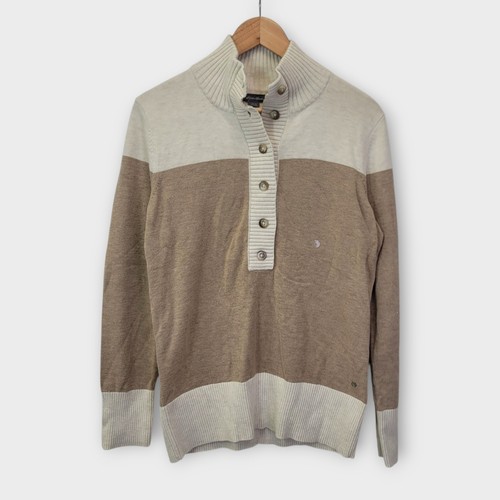 Maglione donna Eddie Bauer Henley grande beige panna colorblock neutro nuovo con etichetta