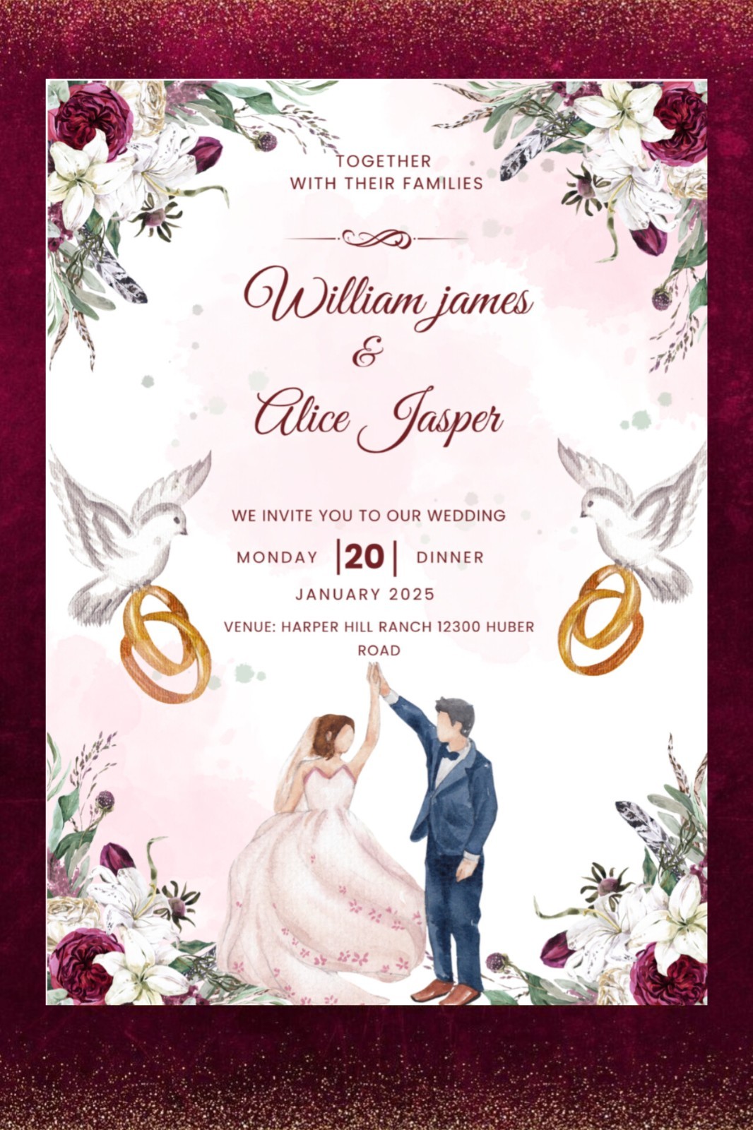 Printable Wedding Invitation, Personalised Invitation Digital Wedding Invitation