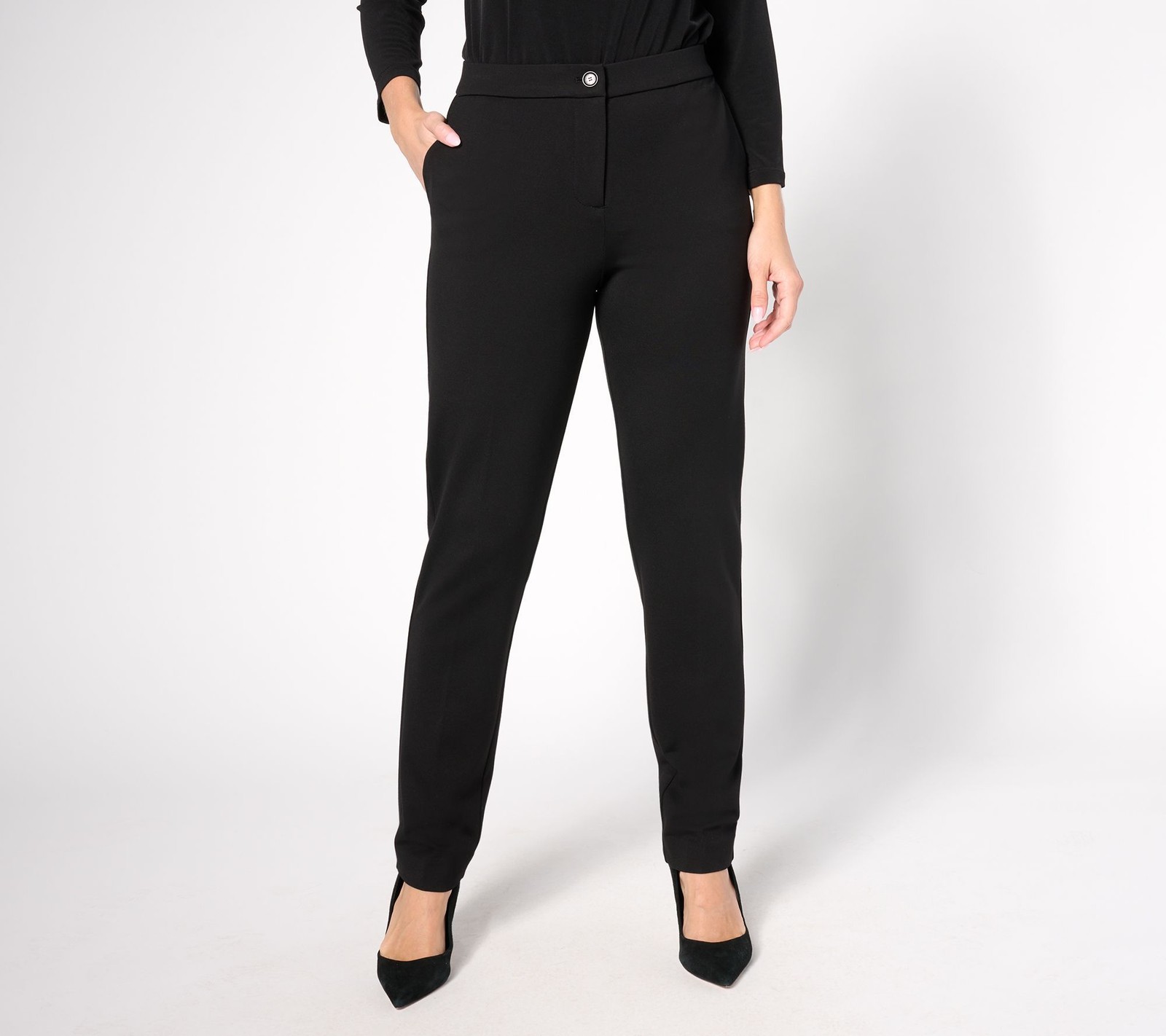 Susan Graver Women's Petite Pants PXL Tailored by Sleek Ponte Black A667507