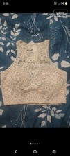 Gigi by La Femme Heavily Beaded Lace Prom Crop Top Size S