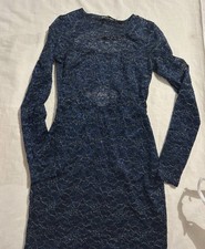 Express Blue Floral Lace Sheath Dress Long Sleeve Round Neck Lined Zip XS