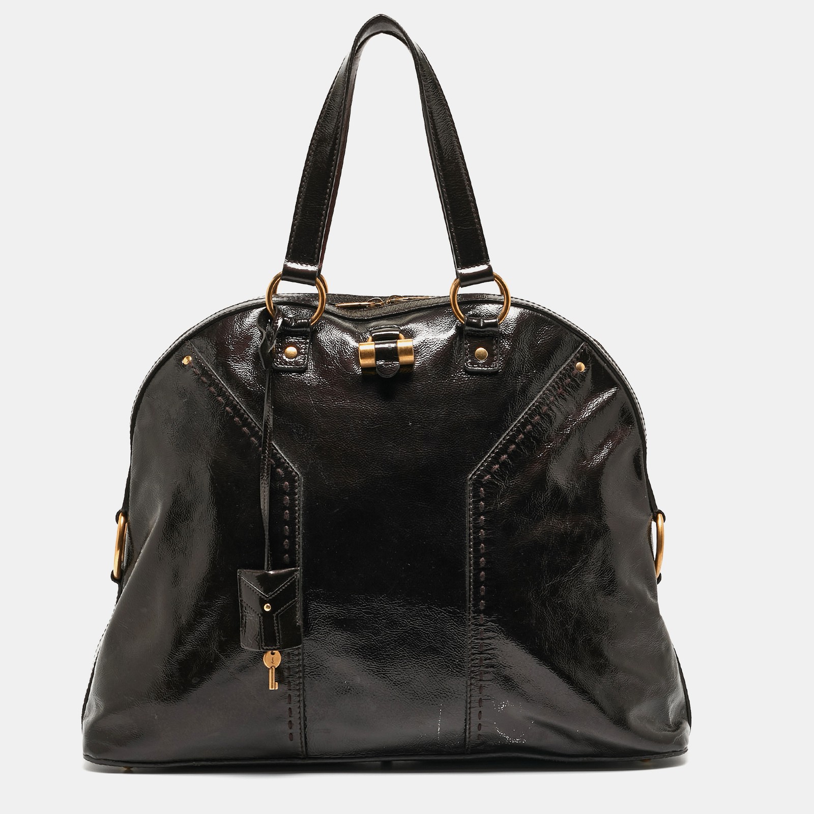 Borsa da musa oversize Yves Saint Laurent Choco in pelle verniciata marrone