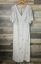 Monsoon Elena Maxi Dress Size UK 18 Silver Grey Beaded Embellished Wedding Event