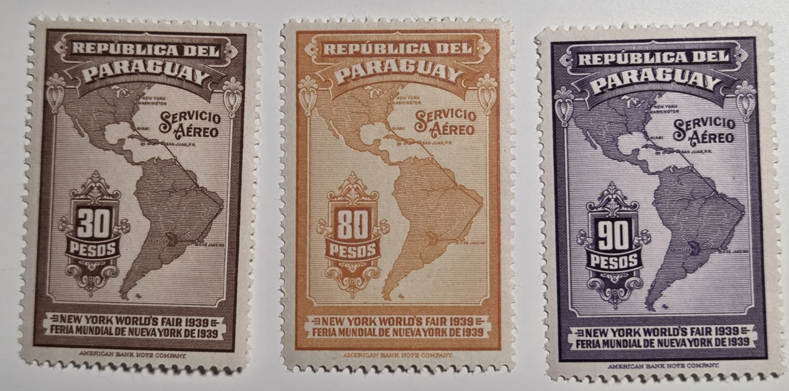 1939 Paraguay World Fair New York Maps Mint.