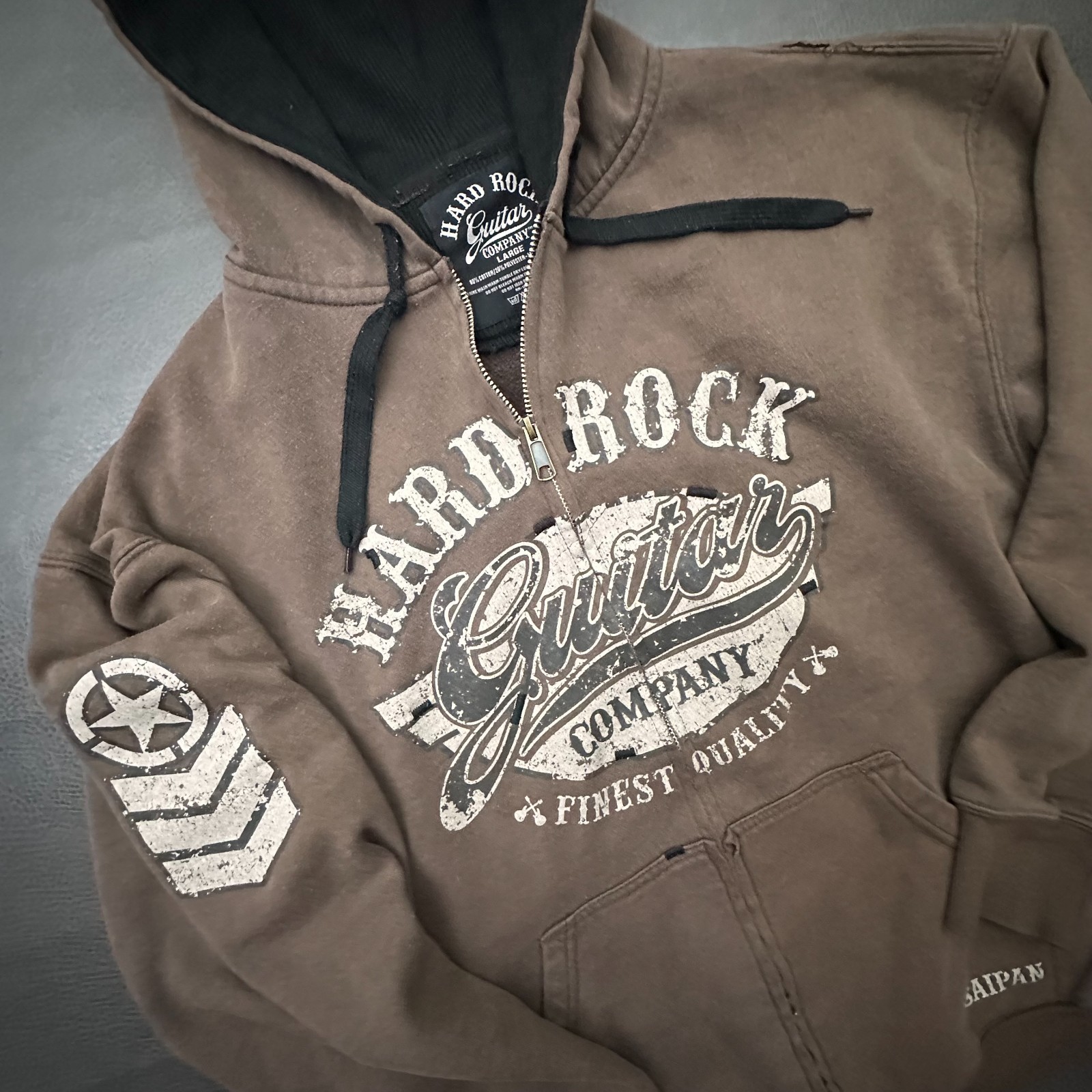 Hard Rock Guitar Jacket Mens Large Y2k Biker Full Zip Saipan