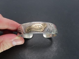 Sterling Silver & Gold Night Hawk PNW Cuff Bracelet Charles Harper 22.5g