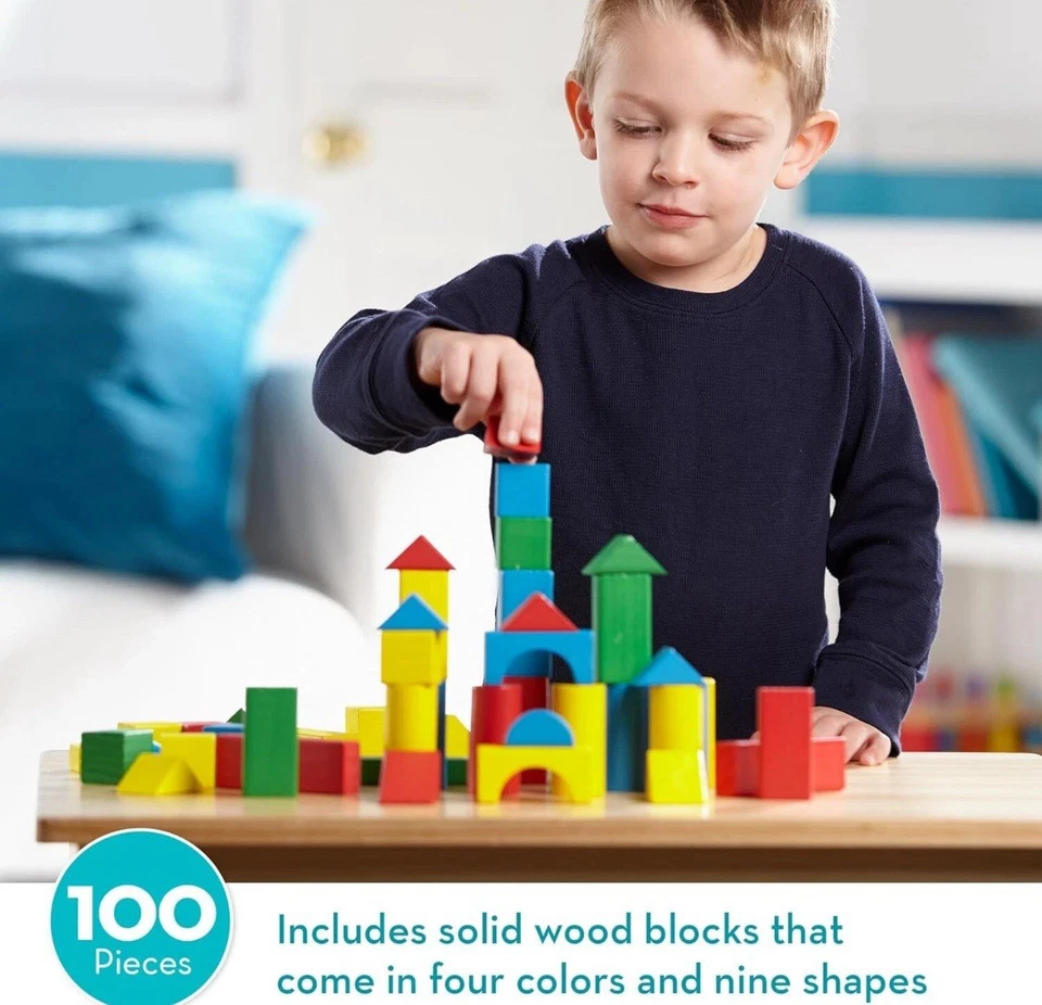 Conjunto de 100 blocos de construção de madeira Melissa & Doug de brinquedos de classificação e empilhamento - Imagem 3 de 4