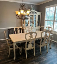 Dining Set with China Cabinet & 7 Chairs - French Country / Farmhouse 