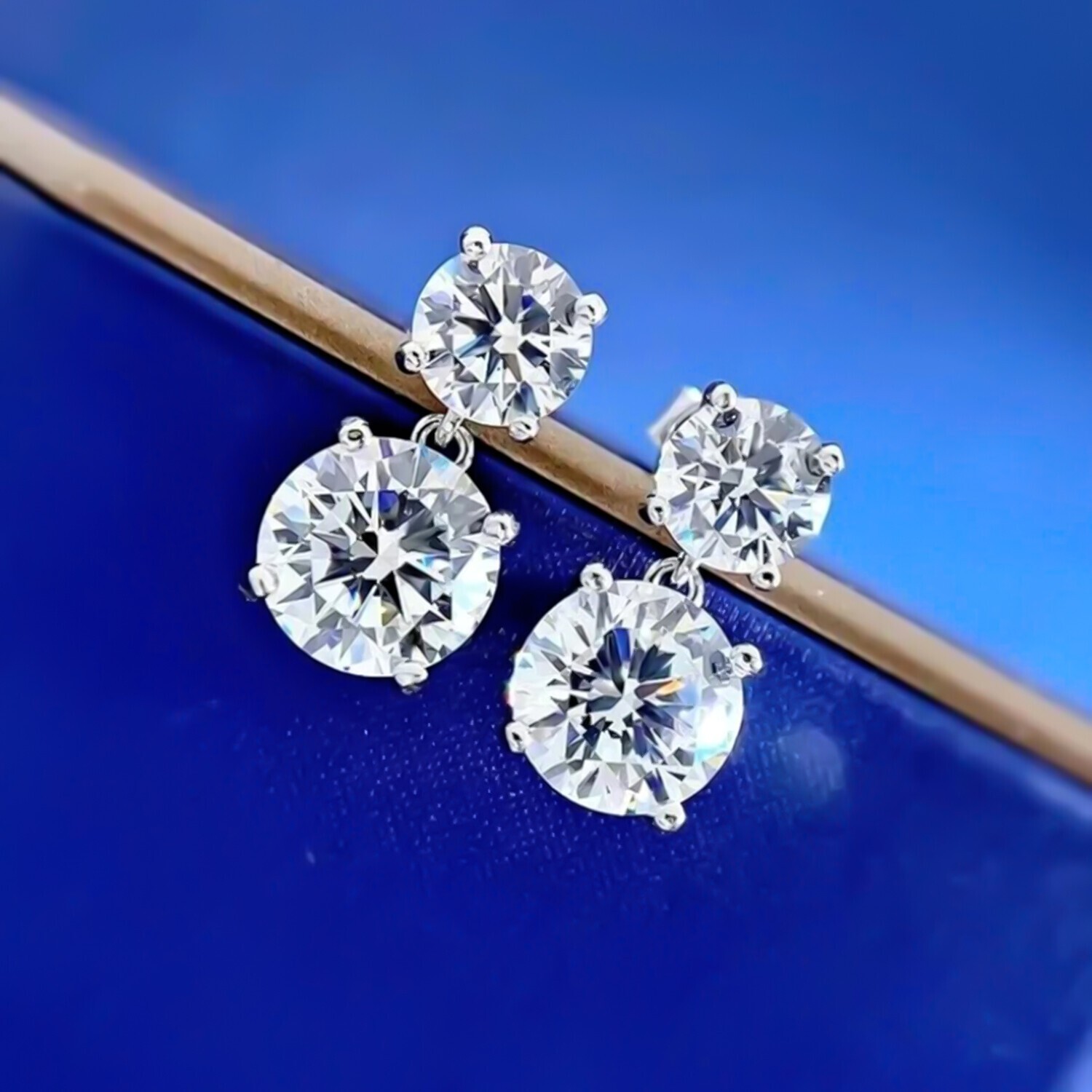 Certified 6.00 Ct White Diamond Designer Dangler Earrings in Prong Setting