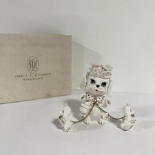Vintage Lipper & Mann Porcelain Kitsch Poodle Dog Figurine Chained Puppies Japan