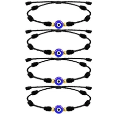 Poxtex 4pcs Evil Eye 7 Knot Lucky Bracelets, Rakhi Adjustable, Black String 