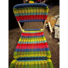 Rare Pair of IKEA Rainbow Woven Kids Chair Colorful Beach Patio Retro
