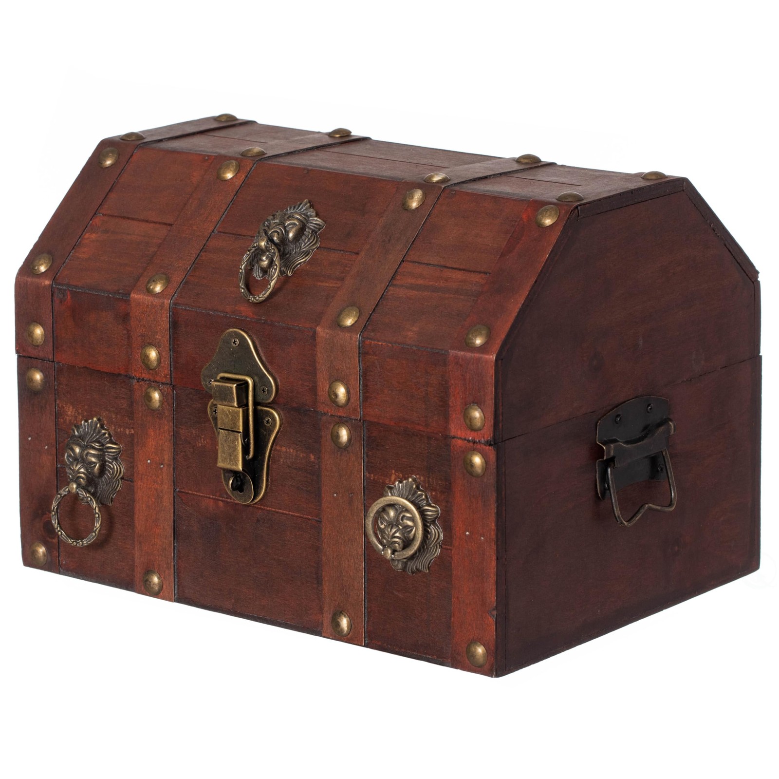 Antique Wooden Pirate Chest with Lion Rings