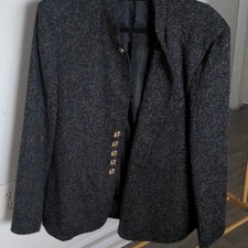 Gray Cotton Blend Lined Formal Blazer Jacket Collared Button Front L