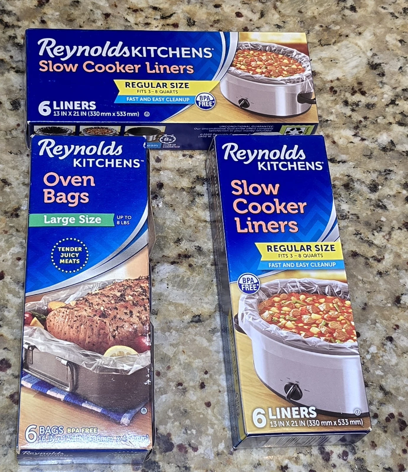 3 - Boxes Reynolds Kitchens Slow Cooker Liners, Regular & Large 18 Total Bags