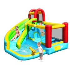 Inflatable Water Slide w/Climbing Wall,Splash Pool,Water Cannon Basketball Hoop