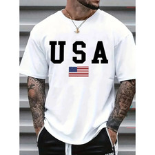 HOT  USA Flag Patriotic T-Shirt American Flag Graphic Tee 4th July Independence