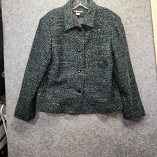 Sag Harbor Womens Black Button Closure Lined Tweed Knit Blazer Jacket Size 12