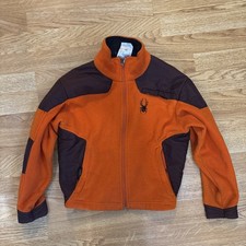 Spyder Boys Orange Zip Up Fleece Jacket With Logo Embroidery Pockets Small 6/8