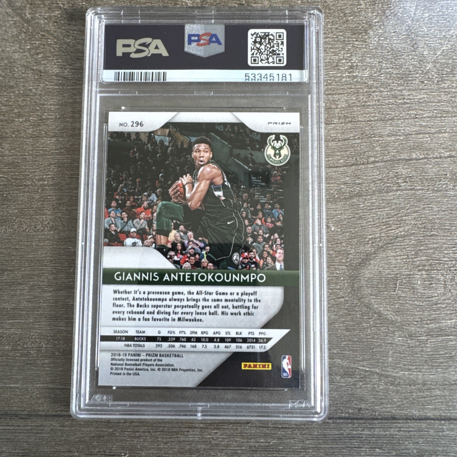 2018 Panini Prizm Giannis Antetokounmpo Purple Wave PSA 10 Gem Mint view 2