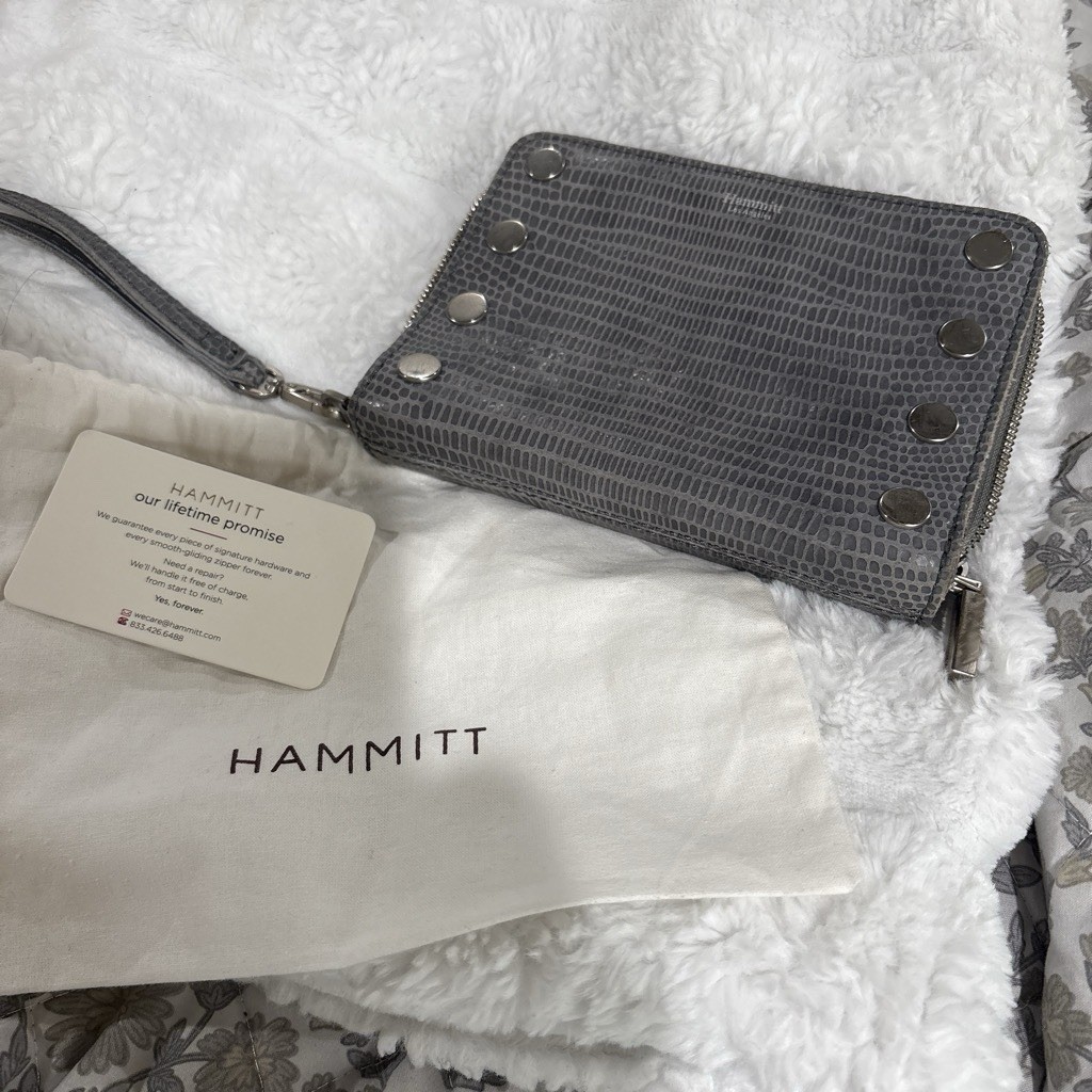 Hammitt Women’s Gray Animal Print Studded Zip-Around Wristlet Wallet Red