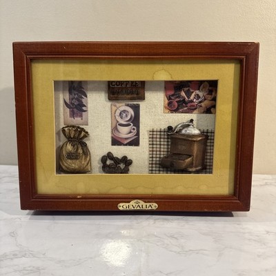 Coffee Themed Wooden Coffee Box 12x9 Hinged Decorative Shadow Box