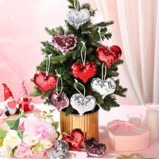 12 Pcs 4 Inch Large Valentine's Day Sequin Heart Ornaments Glitter Heart Orna...