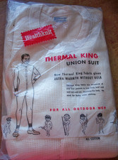 Vintage HEALTHKNIT Mens 40 Thermal King Unionsuit Long John Off-White Cotton NOS